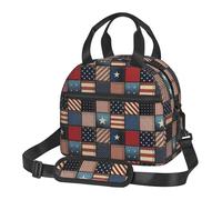 Xcyswbz American Flag Patchwork Lunch Bags,Picnic Bag,Reusable Insulated Tote Bag,Thermal Cooler Bag for Work Picnic Travel