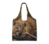 Xcyswbz Beaver Working Single-Shoulder Canvas Bag,Large Capacity Reusable Grocery Shopping Bag,Women'S Handbag Tote Travel