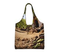 Xcyswbz Beige Brown House And Fruit Single-Shoulder Canvas Bag,Large Capacity Reusable Grocery Shopping Bag,Women'S Handbag Tote Travel