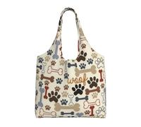 Xcyswbz Dog Bones Paw Single-Shoulder Canvas Bag,Large Capacity Reusable Grocery Shopping Bag,Women'S Handbag Tote Travel