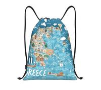 Xcyswbz Greece Map Drawstring Backpack Sports Gym Bag,Lightweight Sackpack For Shopping Yoga Swimming Beach Travel