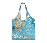 Xcyswbz Greece Map Single-Shoulder Canvas Bag,Large Capacity Reusable Grocery Shopping Bag,Women'S Handbag Tote Travel