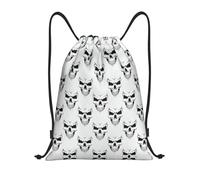 Xcyswbz Halloween Themed Monochrome Skeleton Head Drawstring Backpack Sports Gym Bag,Lightweight Sackpack For Shopping Yoga Swimming Beach Travel