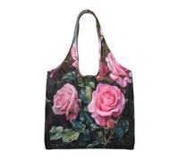 Xcyswbz Pink Fresh Roses Single-Shoulder Canvas Bag,Large Capacity Reusable Grocery Shopping Bag,Women'S Handbag Tote Travel
