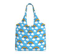 Xcyswbz Rainbow Clouds Raindrop Single-Shoulder Canvas Bag,Large Capacity Reusable Grocery Shopping Bag,Women'S Handbag Tote Travel