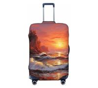Xcyswbz Rocky Wave Sunset Painting Travel Luggage Cover, Washable Suitcase Covers,Elastic Baggage Protective Anti-Scratch