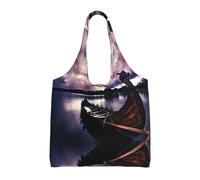 Xcyswbz Vikings Boat Single-Shoulder Canvas Bag,Large Capacity Reusable Grocery Shopping Bag,Women'S Handbag Tote Travel