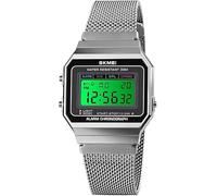 XCZAP Classic Unisex Digital Sports Watch for Women & Men - Multifunction Square Design, Stainless Steel Band, Waterproof & LED Display (Silvery)
