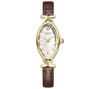 XCZAP Elegant Retro Oval Leather Women's Watch - Exquisite Mother of Pearl dial, Waterproof Quartz Movement Watch, Exquisite Diamond Decoration (Coffee Gold White)