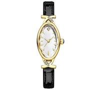 XCZAP Elegant Retro Oval Leather Women's Watch - Exquisite Mother of Pearl dial, Waterproof Quartz Movement Watch, Exquisite Diamond Decoration (Black Gold White)