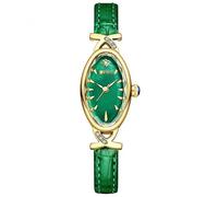 XCZAP Elegant Retro Oval Leather Women's Watch - Exquisite Mother of Pearl dial, Waterproof Quartz Movement Watch, Exquisite Diamond Decoration (Green)