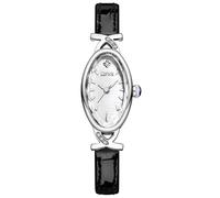 XCZAP Elegant Retro Oval Leather Women's Watch - Exquisite Mother of Pearl dial, Waterproof Quartz Movement Watch, Exquisite Diamond Decoration (Black Silver White)