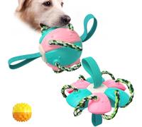 XCZAP Interactive Collapsible Saucer Ball Dog Toy, Magic Popping Flying Saucer with Straps & Tags, Portable Multifunctional Outdoor Training Toy for Medium, Large Dogs (Pink+Blue)