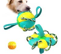 XCZAP Interactive Collapsible Saucer Ball Dog Toy, Magic Popping Flying Saucer with Straps & Tags, Portable Multifunctional Outdoor Training Toy for Medium, Large Dogs (Yellow+Blue)