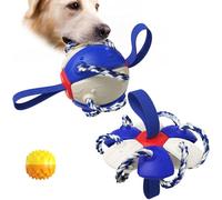 XCZAP Interactive Collapsible Saucer Ball Dog Toy, Magic Popping Flying Saucer with Straps & Tags, Portable Multifunctional Outdoor Training Toy for Medium, Large Dogs (Blue+White)