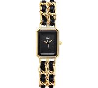 XCZAP Ladies Fashion Square Bracelet Watch Chain Braided Strap Elegant Dress Watches Vintage Simple Pointer Quartz Waterproof Ladies Wristwatch (Gold)