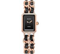 XCZAP Ladies Fashion Square Bracelet Watch Chain Braided Strap Elegant Dress Watches Vintage Simple Pointer Quartz Waterproof Ladies Wristwatch (Rose Gold)