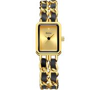 XCZAP Ladies Fashion Square Bracelet Watch Chain Braided Strap Elegant Dress Watches Vintage Simple Pointer Quartz Waterproof Ladies Wristwatch (Black Gold 01)