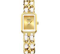 XCZAP Ladies Fashion Square Bracelet Watch Chain Braided Strap Elegant Dress Watches Vintage Simple Pointer Quartz Waterproof Ladies Wristwatch (Gold White 01)
