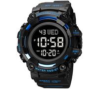 XCZAP Large Dial Stopwatch Mens Watches LED Light Digital Wristwatches 5Bar Waterproof Countdown Clock, Blue, Digital