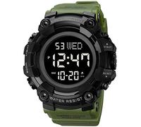 XCZAP Large Dial Stopwatch Mens Watches LED Light Digital Wristwatches 5Bar Waterproof Countdown Clock(Army Green), Army Green, Digital