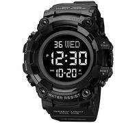 XCZAP Large Dial Stopwatch Mens Watches LED Light Digital Wristwatches 5Bar Waterproof Countdown Clock, Full Black, Digital
