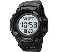 XCZAP Large Dial Stopwatch Sport Mens Watches LED Light Digital Wristwatches 5Bar Waterproof Countdown Clock, Black White, Digital