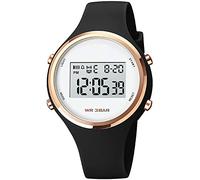 XCZAP Women’s Digital Sports Watch Waterproof LED Display Wristwatch with Alarm, Stopwatch Backlight Lightweight PU Strap, Ideal for Girls, Teens Outdoor Fitness (A-Black)