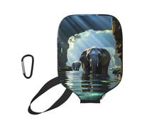 xczcnbg Asian Elephant in the Water Print Soft Pickleball Paddle Covers,Neoprene Universal Zippered Racket Sleev Storage Bag 8.7x11.6 in