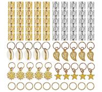 XCZYN 80Pcs Dreadlocks Beads Hair Braid Rings Clips Dread Locks Hair Braiding Metal Cuffs Decoration Accessories Jewelry Silver and Gold Unisex (80 Pcs Ring with Pendant, Gold, Silver)