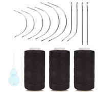 XCZYN Needle and Thread Set Professional Hair Extension Tools 10Pcs Curved Needle with 3Pcs Black Threads for Making Wig DIY Hand Sewing Hair Weave Extension (3 Thread, Black)