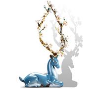 XDAWQP Decoration Statue - Porcelain Sika Deer Figures Reindeer Sculpture, Animal Figurines Ceramic Statues Elk Home Décor, 10 in Desktop Art Figure, Collectible Crafts Decorati,Blue F