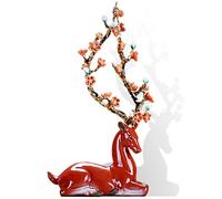 XDAWQP Decoration Statue - Porcelain Sika Deer Figures Reindeer Sculpture, Animal Figurines Ceramic Statues Elk Home Décor, 10 in Desktop Art Figure, Collectible Crafts Decorati,Red F