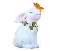XDAWQP Rabbit Garden Statues and Figurines Outdoor, Bunny Holding A Butterfly Solar Light for Garden Decor Outside,Outdoor Statues and Sculptures for Garden Yard Lawn,Yellow,White