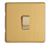 XDB1S Varilight Flat Plate Screwless Brushed Brass 1 Gang Light Switch Decorative Inserts,White,86x86x25mm