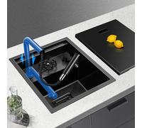 XDCXYD 45 * 38CM Hidden Cove Bar Sink With Cup Washer Stainless Steel Single Bowl Mini Kitchen Sink For Balcony, RV(Black Gray1)