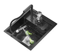 XDCXYD Square Bar Sink With Hidden Cover Cup Washer 304 Stainless Steel Single Bowl Mini Kitchen Sink For Balcony, RV
