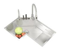 XDCXYD Thickened L-Shaped Steps Corner Kitchen Sink Stainless Steel Single-Bowl Sink