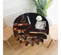 XDCYWBZDBC Cigar And Whiskey Polyester Tablecloth Round Tablecloth Is Suitable For All Kinds Of Table Parties Gardens Restaurants Coffee Tables Bars Cafes And Wedding Outdoor