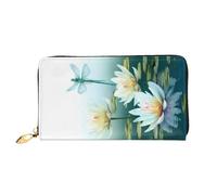 XDCYWBZDBC Dragonfly with Water Lily Leather Long Zipper Hand Purse Large Capacities Women's Wallet with Multiple Pockets Multifunctional Wallet Fit Credit Card, Cash, Coin