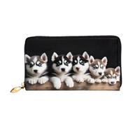 XDCYWBZDBC Husky Puppies Dogs Leather Long Zipper Hand Purse Large Capacities Women's Wallet with Multiple Pockets Multifunctional Wallet Fit Credit Card, Cash, Coin