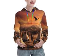 XDCYWBZDBC Native American Tribes Women'S Hooded Casual Long-Sleeved Pullover Top Pocket Round Neck Spring And Autumn And Winter Models Are Suitable For Leisure Occasions Daily Life Black