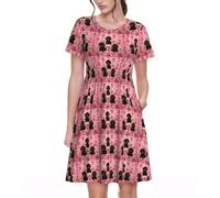XDCYWBZDBC Poodles Dogs Women's Short Sleeve Lightweight Floral Summer Dress with Pockets A Line Swing Dress for Casual and Beach Wear Black