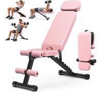 XDDIAS Workout Bench, 10 Backrests Adjustable Weight Bench with Extended Headrest, 800LBS Foldable Weight Bench for Home Gym, Incline Decline Flat Bench Compact for Small Space Training, Pink