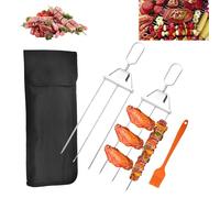 XdealCozyxc 2 PCS Reusable 3 Way Skewers for Grilling, 3way Three Prong BBQ Skewer, Easy to Use Push Bar Slider
