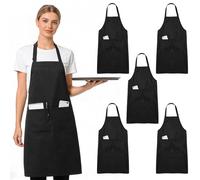 XdealCozyxc 5 Pcs Black Apron for Women Men, Aprons with 2 Pockets for Chef Kitchen Gardening Restaurant Barbecue Coffee