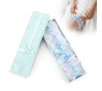 XdealCozyxc Blue Garters for Brides with Gift Box, Something Blue for the Bride Elastic Ribbon Bow Lace Wedding Garters for Brides