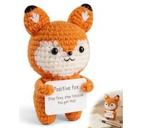 XdealCozyxc Positive Crochet Animals Fox with Motivational Card, Mini Handmade Emotional Support Fox Gifts for Women and Men