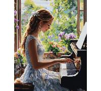 XDEGHUANGSS 11CT Cross Stitch Kit,Girl Playing The Piano,16x20 Inches,Pre-Printed Fabric,Suitable for Gifts and Home Decoration