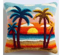 XDEGHUANGSS Beach Palm Trees Latch Hook Cushion Kit for Beginners - DIY Handmade Pillowcase Sofa Cushion Cover, Home Decoration Yarn Craft Gift Set,43x43 cm